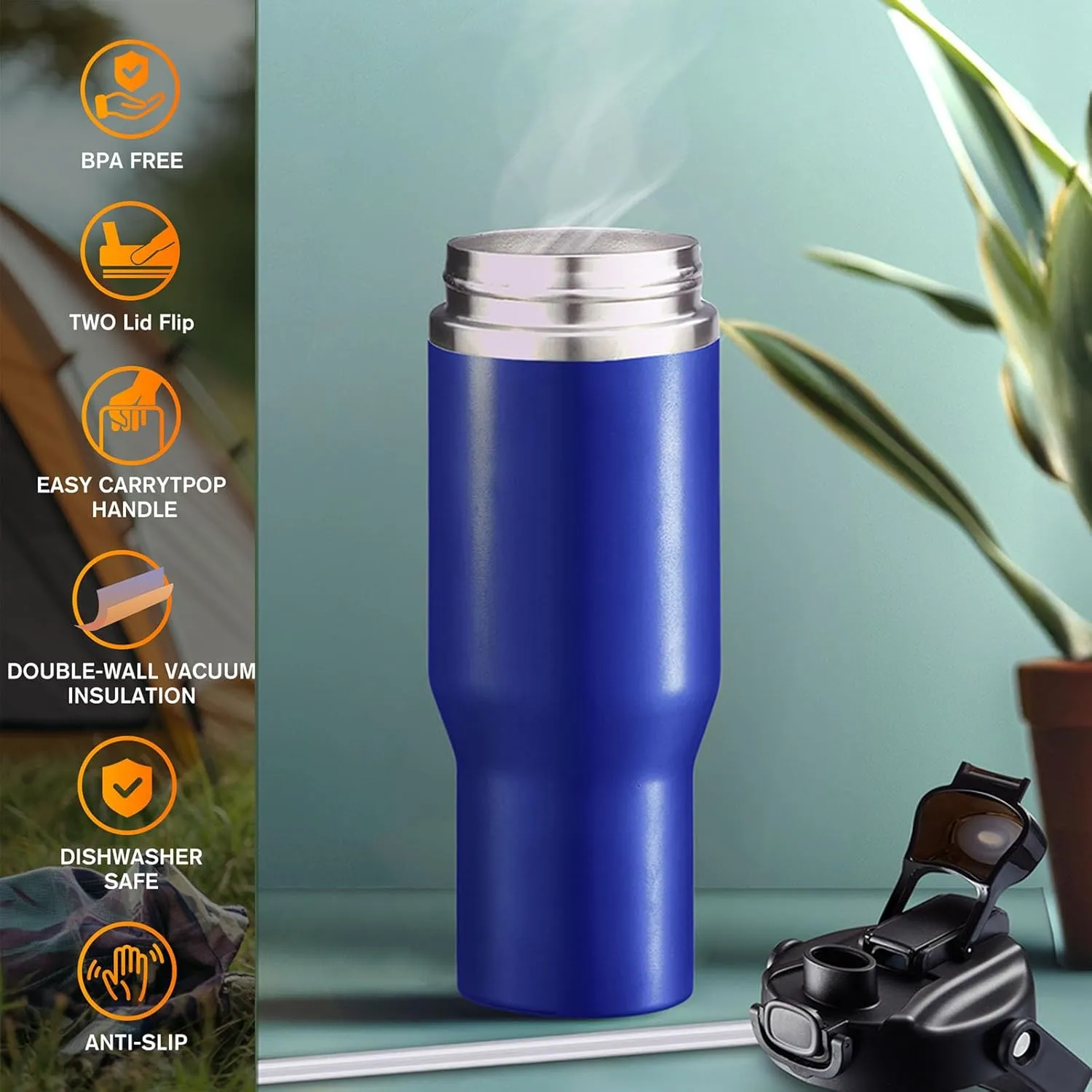 Insulated Tumbler,34 oz Stainless Steel Water Bottle, BPA-Free, Double-Walled Vacuum, Flip Straw for Travel, Keeps Drinks Hot & Cold for 12 Hours,For Travel, Gym & Office (Blue)