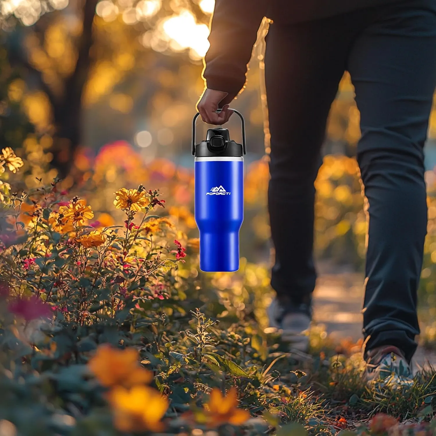 Insulated Tumbler,34 oz Stainless Steel Water Bottle, BPA-Free, Double-Walled Vacuum, Flip Straw for Travel, Keeps Drinks Hot & Cold for 12 Hours,For Travel, Gym & Office (Blue)