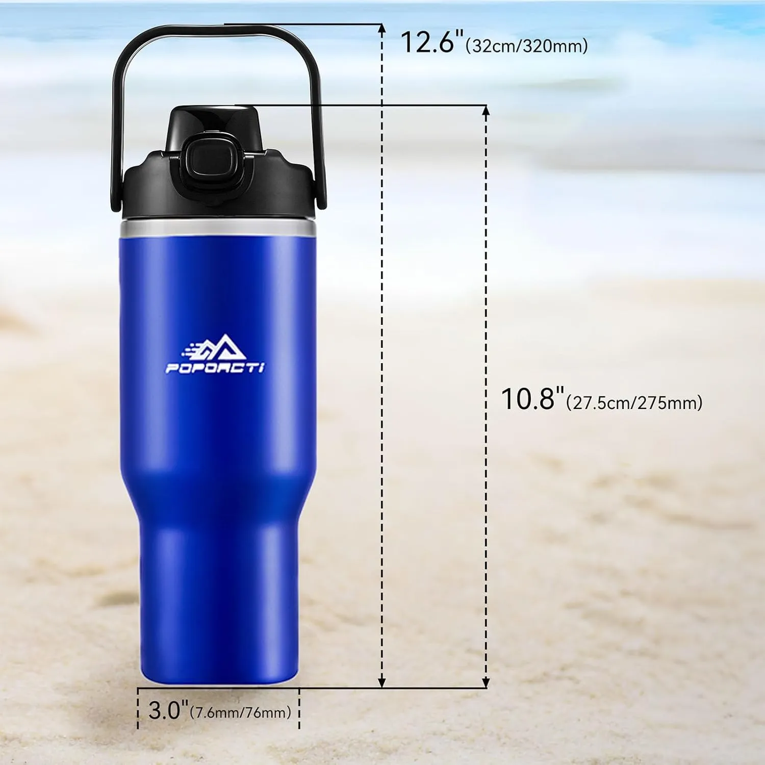 Insulated Tumbler,34 oz Stainless Steel Water Bottle, BPA-Free, Double-Walled Vacuum, Flip Straw for Travel, Keeps Drinks Hot & Cold for 12 Hours,For Travel, Gym & Office (Blue)