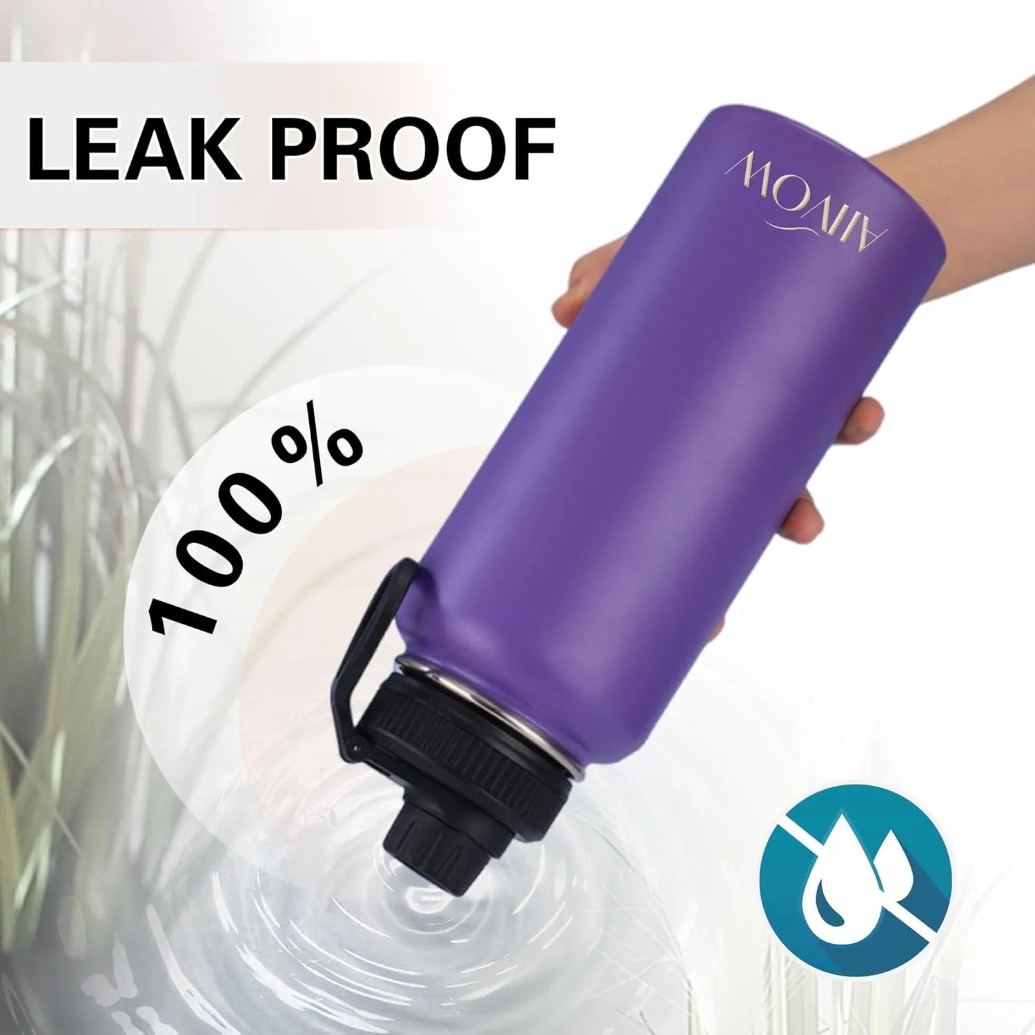 Insulated Water Bottle 32 oz with Straw, Metal Vacuum Stainless Steel Water Flask, Leak Proof & BPA-Free Sports Mens Water Bottle (2 Lids) for Gym,Hiking,Travel, Navy