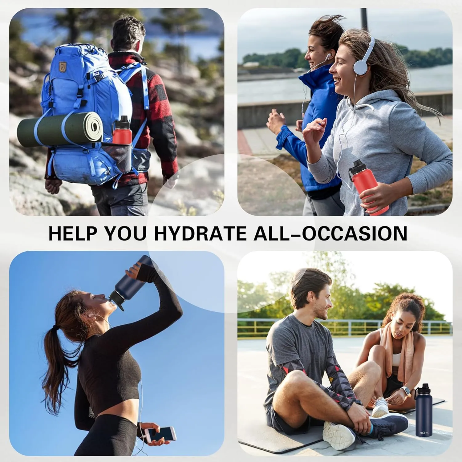 Insulated Water Bottle 32 oz with Straw, Metal Vacuum Stainless Steel Water Flask, Leak Proof & BPA-Free Sports Mens Water Bottle (2 Lids) for Gym,Hiking,Travel, Navy