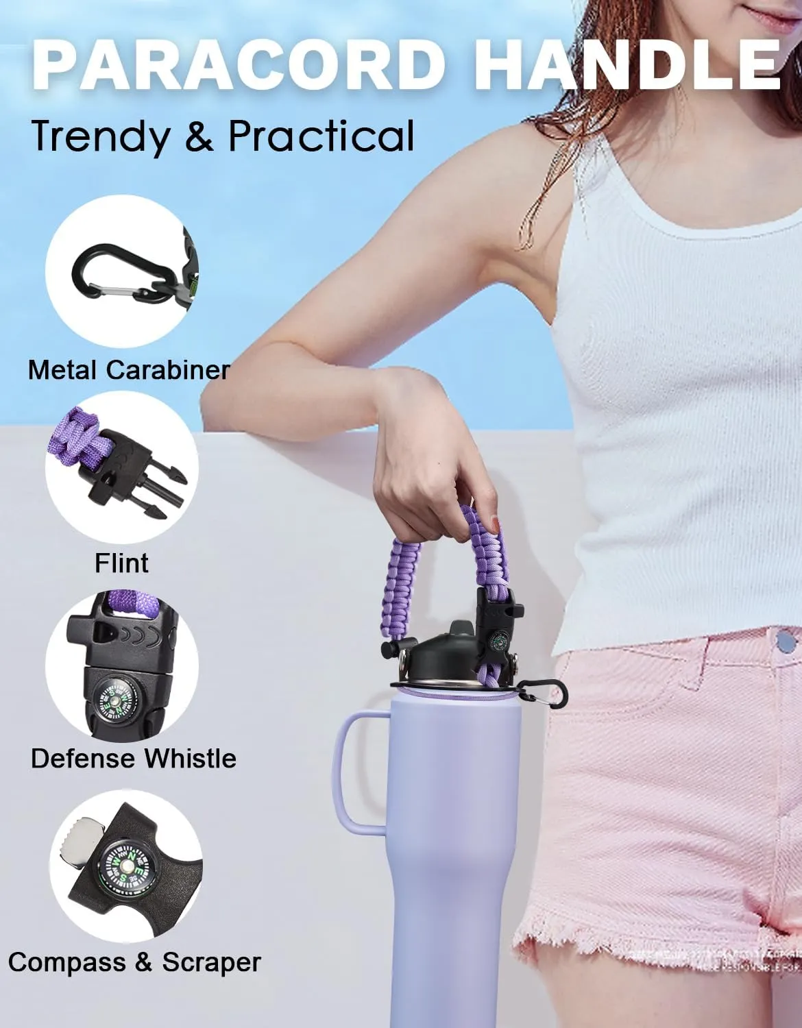 Insulated Water Bottle 32oz Tumbler with Handle and Lid - Water Bottle Stainless Steel with Straw, Keep Cold 48h & Hot 24h, Thermo Flask Coffee Tumbler Travel Mug Fits in Any Cup Holder