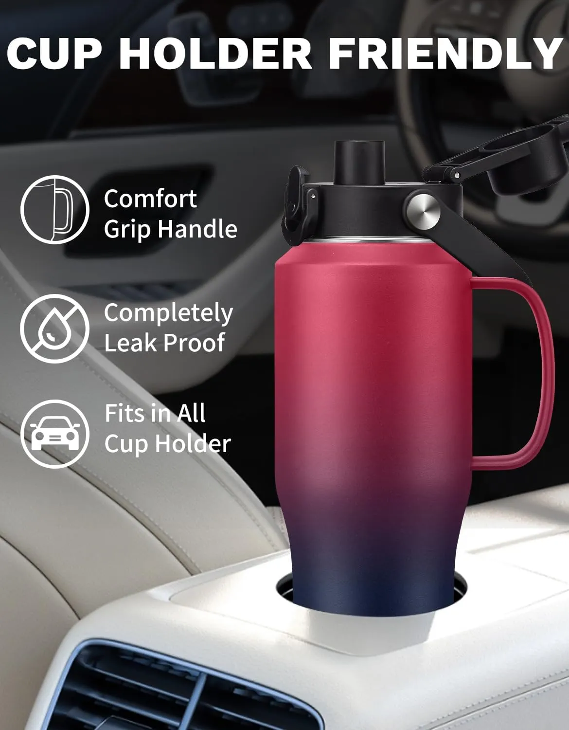 Insulated Water Bottle 32oz Tumbler with Handle and Lid - Water Bottle Stainless Steel with Straw, Keep Cold 48h & Hot 24h, Thermo Flask Coffee Tumbler Travel Mug Fits in Any Cup Holder