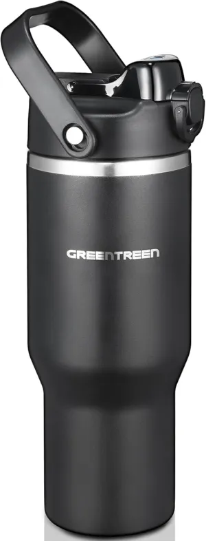 Insulated Water Bottle Stainless Steel for Outdoor: Cold for 24 Hrs Hot for 12 Hrs - Double Wall Vacuum Insulated Tumbler with Straw 32 oz - Fit in Any Car Cup Holder Leakproof for Travel Gym Sport