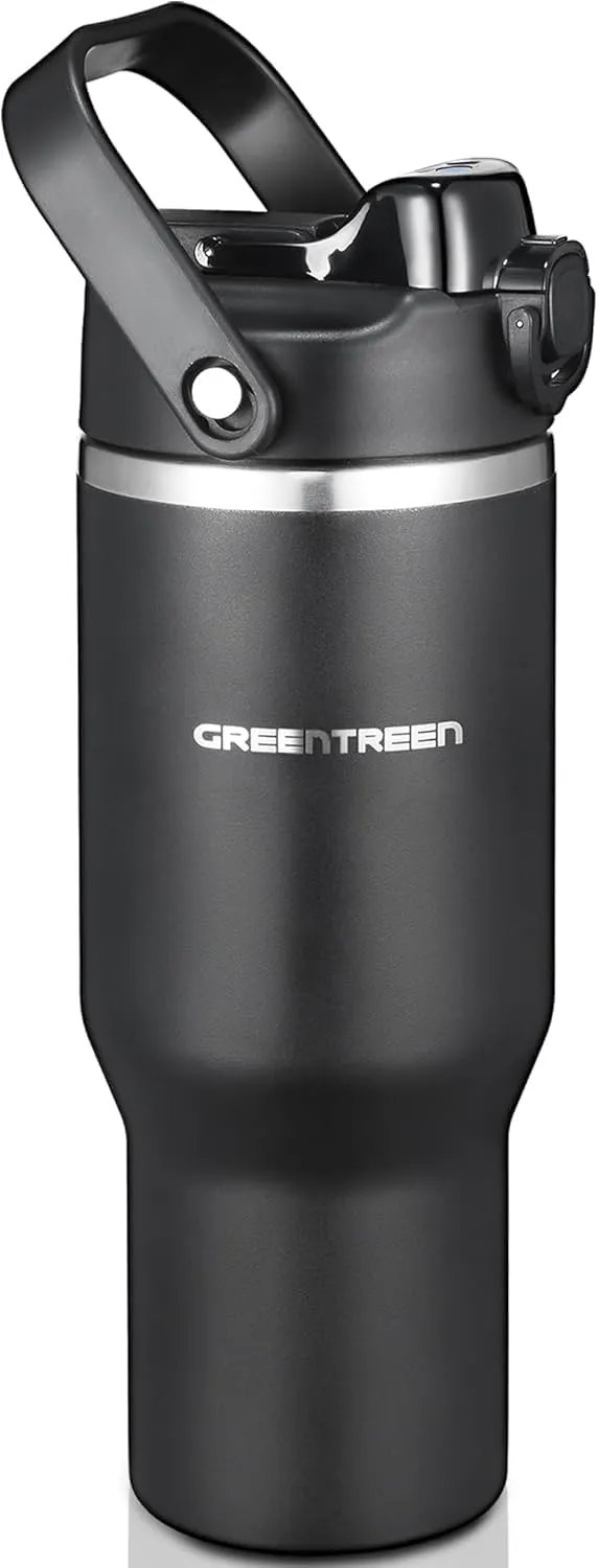 Insulated Water Bottle Stainless Steel for Outdoor: Cold for 24 Hrs Hot for 12 Hrs - Double Wall Vacuum Insulated Tumbler with Straw 32 oz - Fit in Any Car Cup Holder Leakproof for Travel Gym Sport