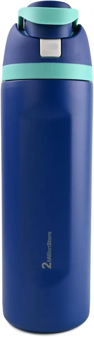 Insulated Water Bottle – Stainless Steel, Leakproof, 24H Cold & 12H Hot, Straw & Spout Lid, BPA-Free, Travel, Gym, Hiking, Sports Flask (Dark Blue, 19 Oz / 560ml)