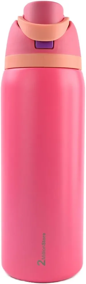 Insulated Water Bottle – Stainless Steel, Leakproof, 24H Cold & 12H Hot, Straw & Spout Lid, BPA-Free, Travel, Gym, Hiking, Sports Flask (Dark Pink, 19 Oz / 560ml)