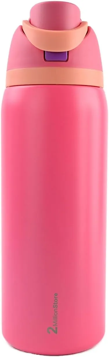 Insulated Water Bottle – Stainless Steel, Leakproof, 24H Cold & 12H Hot, Straw & Spout Lid, BPA-Free, Travel, Gym, Hiking, Sports Flask (Dark Pink, 19 Oz / 560ml)