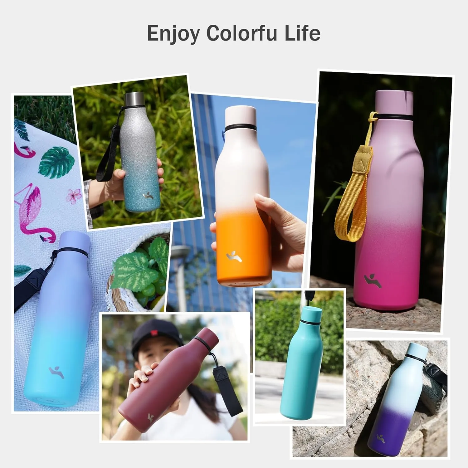 Insulated Water Bottle with Strap,25 oz Double Wall Stainless Steel Vacuum Bottles Metal Water Flask,Blossom