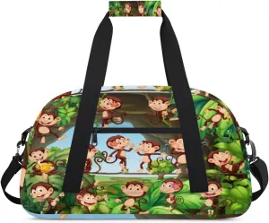 Interesting Monkey Gym Duffel Bag for Men Women Palm Leaves Sports Tote Bag with Adjustable Shoulder Strap for Dance Gymnastics Traveling Outdoor Camping Overnight Stay