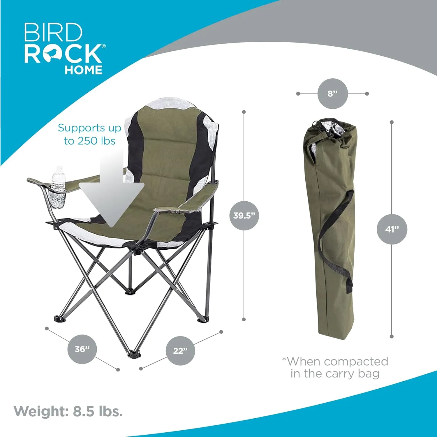 Internet's Best Padded Camping Folding Chair - Comfortable Outdoor Sports Chairs w/Cup Holder, Portable Carry Bag - for Beach, Park, Soccer, Baseball, Softball, Picnic, Adults - Green 1 - Pack