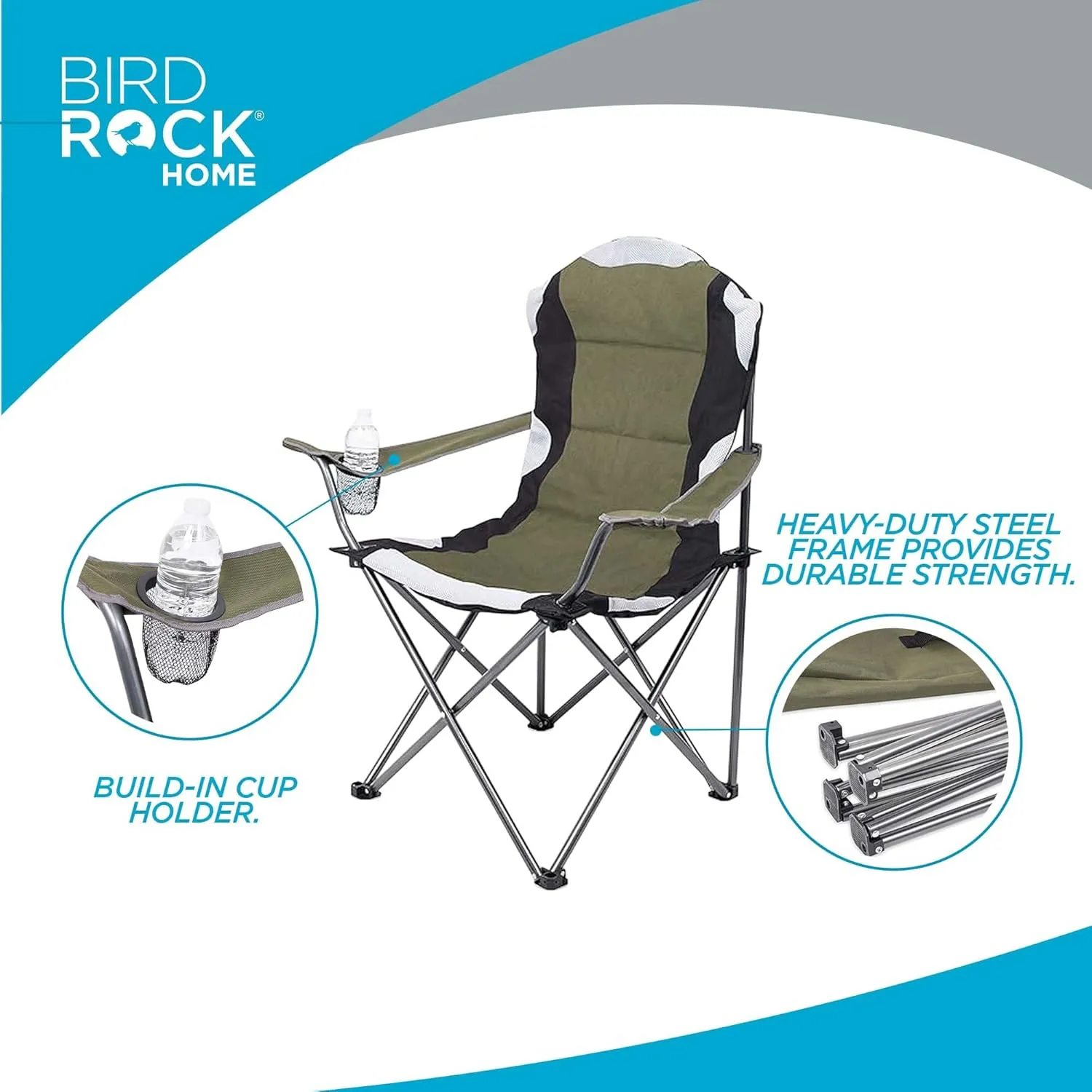 Internet's Best Padded Camping Folding Chair - Comfortable Outdoor Sports Chairs w/Cup Holder, Portable Carry Bag - for Beach, Park, Soccer, Baseball, Softball, Picnic, Adults - Green 1 - Pack