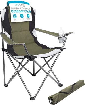 Internet's Best Padded Camping Folding Chair - Comfortable Outdoor Sports Chairs w/Cup Holder, Portable Carry Bag - for Beach, Park, Soccer, Baseball, Softball, Picnic, Adults - Green 1 - Pack