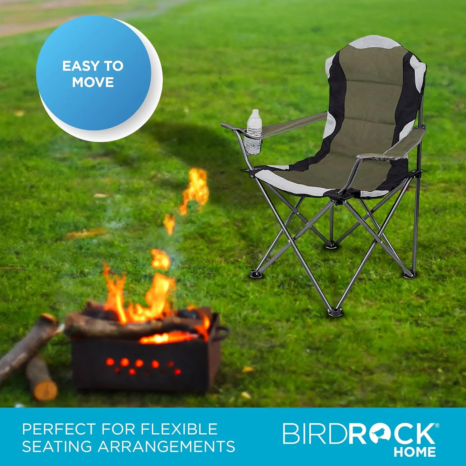 Internet's Best Padded Camping Folding Chair - Comfortable Outdoor Sports Chairs w/Cup Holder, Portable Carry Bag - for Beach, Park, Soccer, Baseball, Softball, Picnic, Adults - Green 1 - Pack