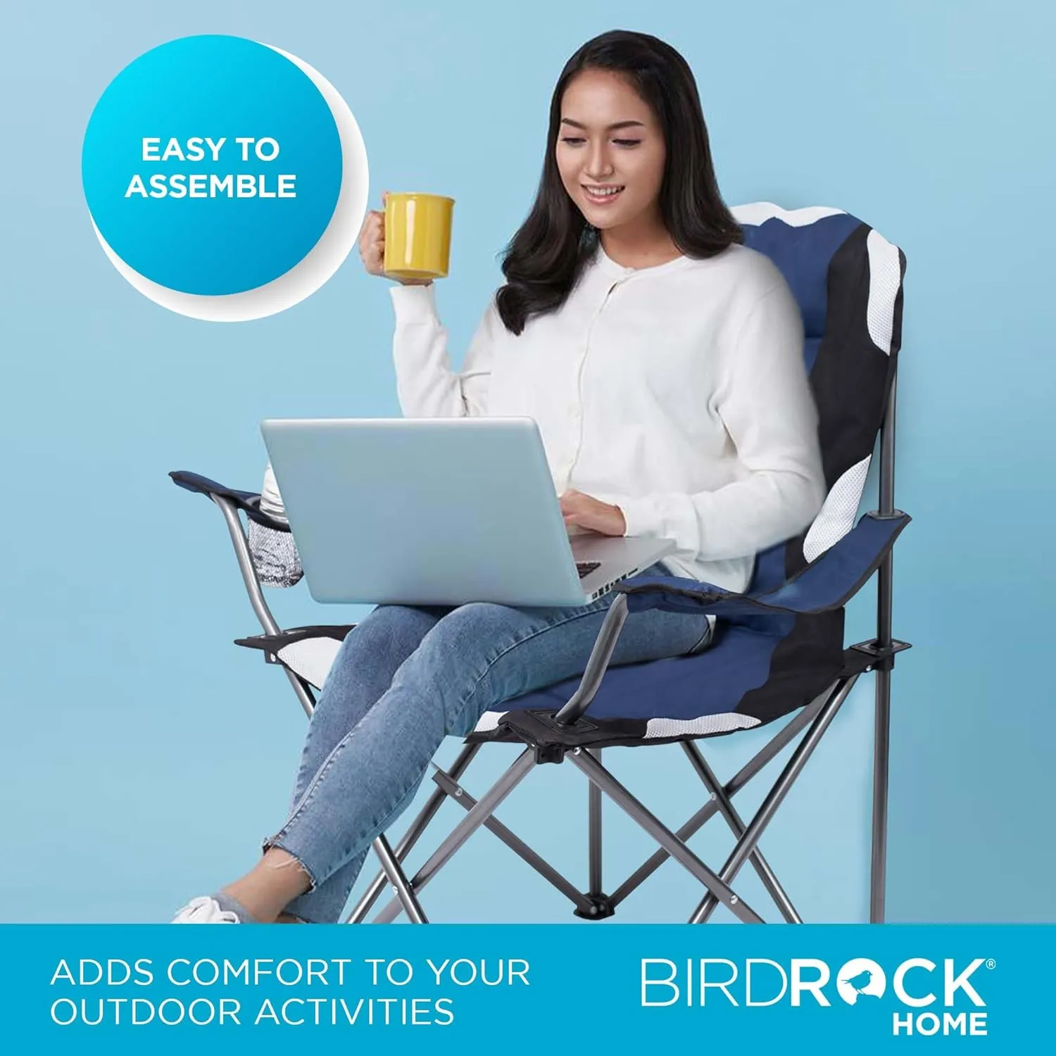 Internet's Best Padded Camping Folding Chair - Comfortable Outdoor Sports Chairs w/Cup Holder, Portable Carry Bag - for Beach, Park, Soccer, Baseball, Softball, Picnic, Adults - Navy Blue 1 - Pack