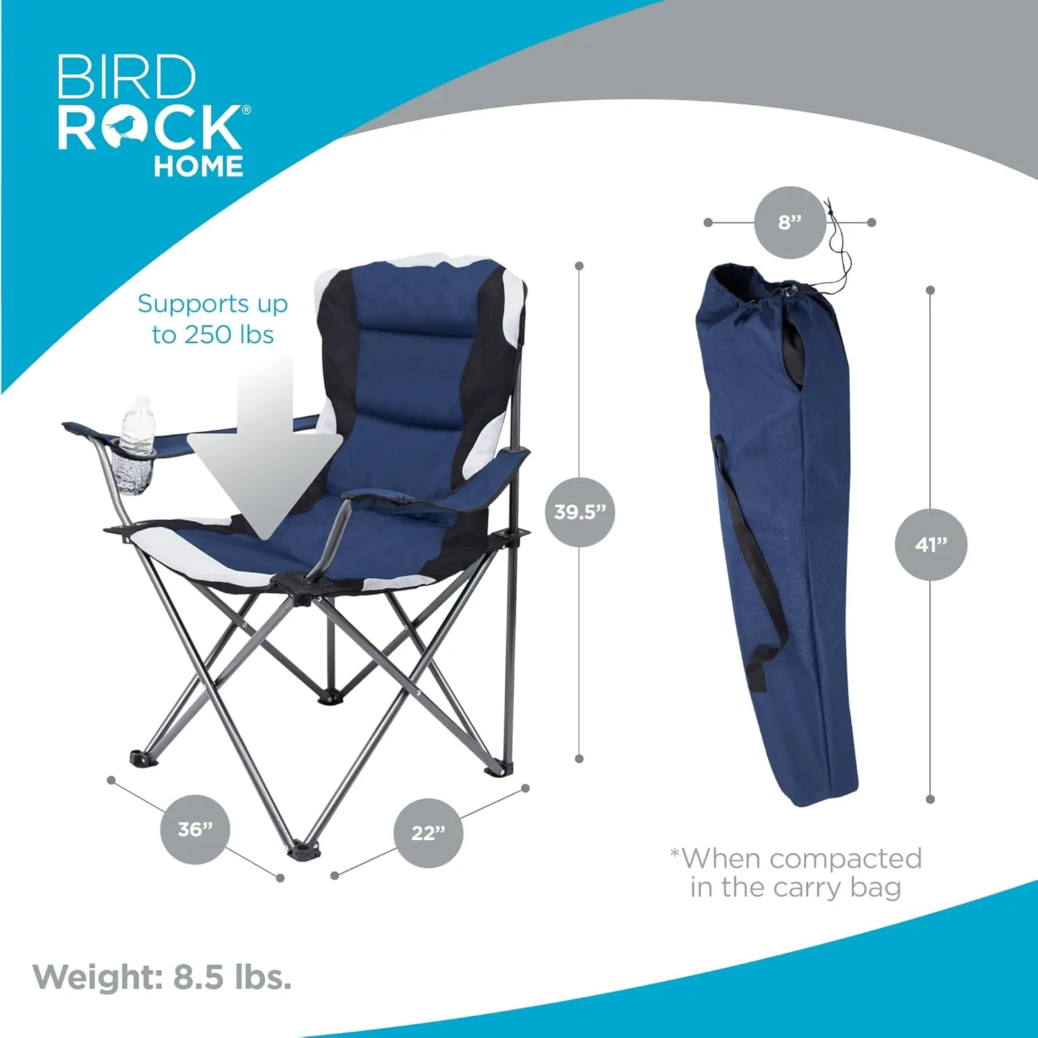 Internet's Best Padded Camping Folding Chair - Comfortable Outdoor Sports Chairs w/Cup Holder, Portable Carry Bag - for Beach, Park, Soccer, Baseball, Softball, Picnic, Adults - Navy Blue 1 - Pack