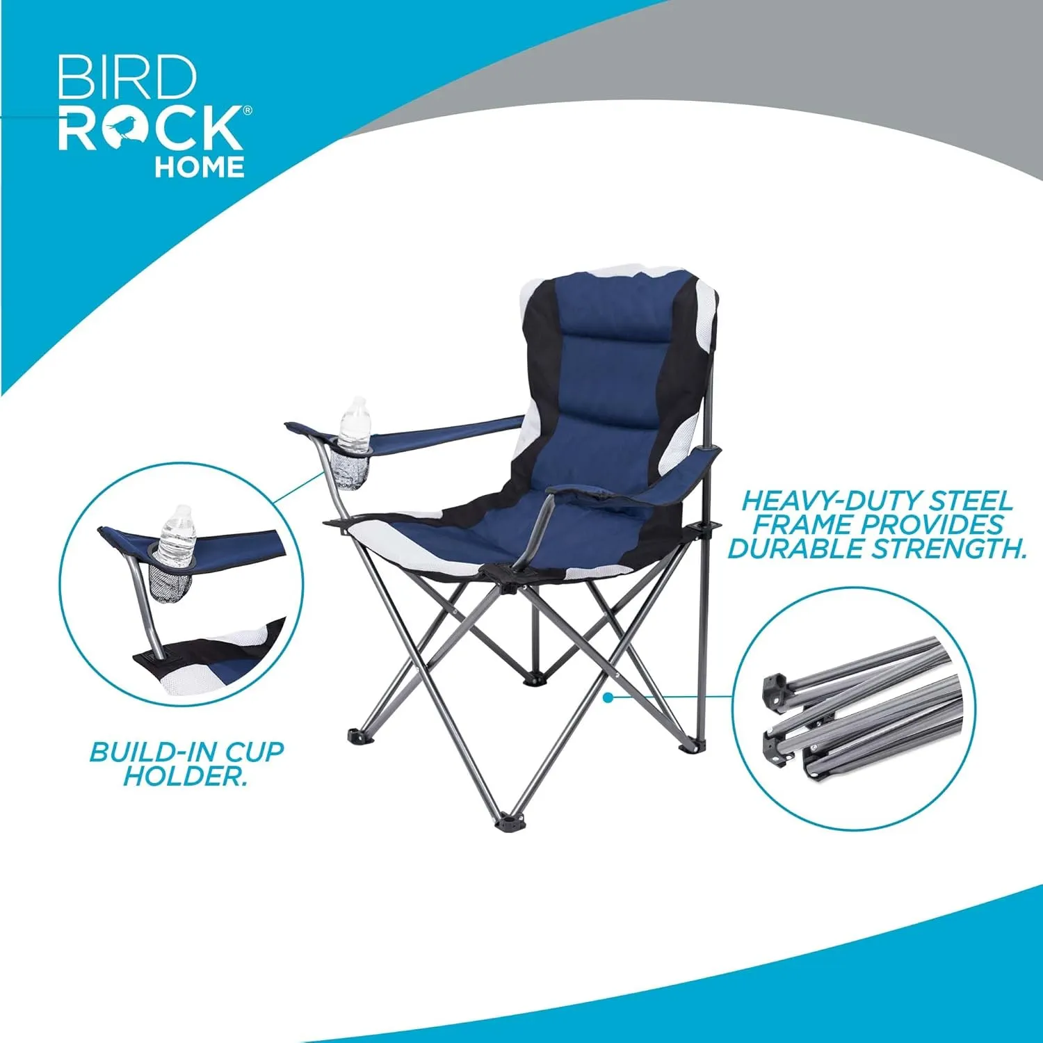Internet's Best Padded Camping Folding Chair - Comfortable Outdoor Sports Chairs w/Cup Holder, Portable Carry Bag - for Beach, Park, Soccer, Baseball, Softball, Picnic, Adults - Navy Blue 1 - Pack