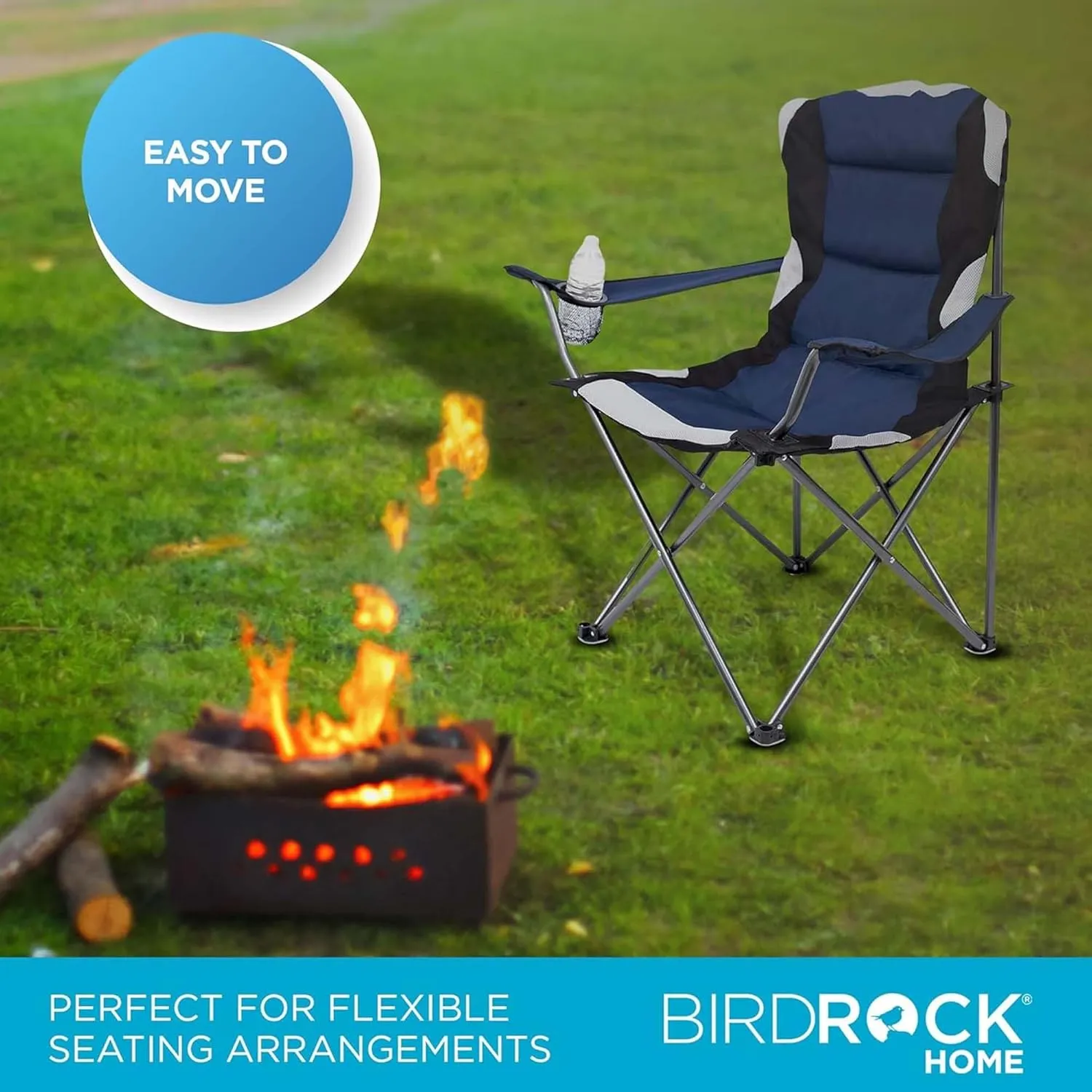 Internet's Best Padded Camping Folding Chair - Comfortable Outdoor Sports Chairs w/Cup Holder, Portable Carry Bag - for Beach, Park, Soccer, Baseball, Softball, Picnic, Adults - Navy Blue 1 - Pack