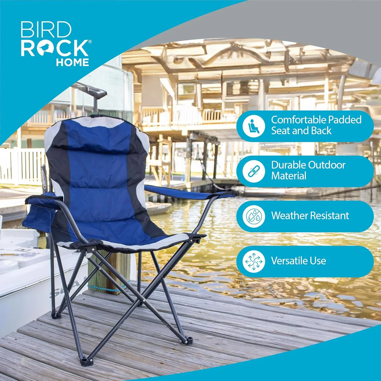 Internet's Best Padded Camping Folding Chair - Comfortable Outdoor Sports Chairs w/Cup Holder, Portable Carry Bag - for Beach, Park, Soccer, Baseball, Softball, Picnic, Adults - Navy Blue 2 - Pack