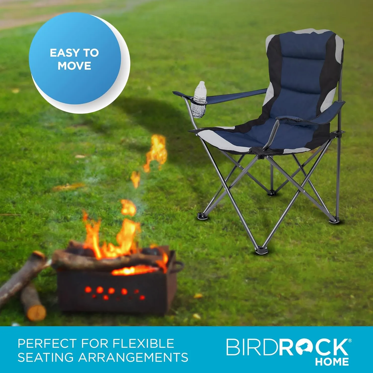 Internet's Best Padded Camping Folding Chair - Comfortable Outdoor Sports Chairs w/Cup Holder, Portable Carry Bag - for Beach, Park, Soccer, Baseball, Softball, Picnic, Adults - Navy Blue 2 - Pack