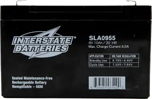Interstate Batteries Power Patrol 6V 10Ah Battery (SLA0955) Sealed Lead Acid Rechargeable SLA AGM (F1 Terminal) UPS Power Solutions, Fire & Security Systems, Emergency Lighting