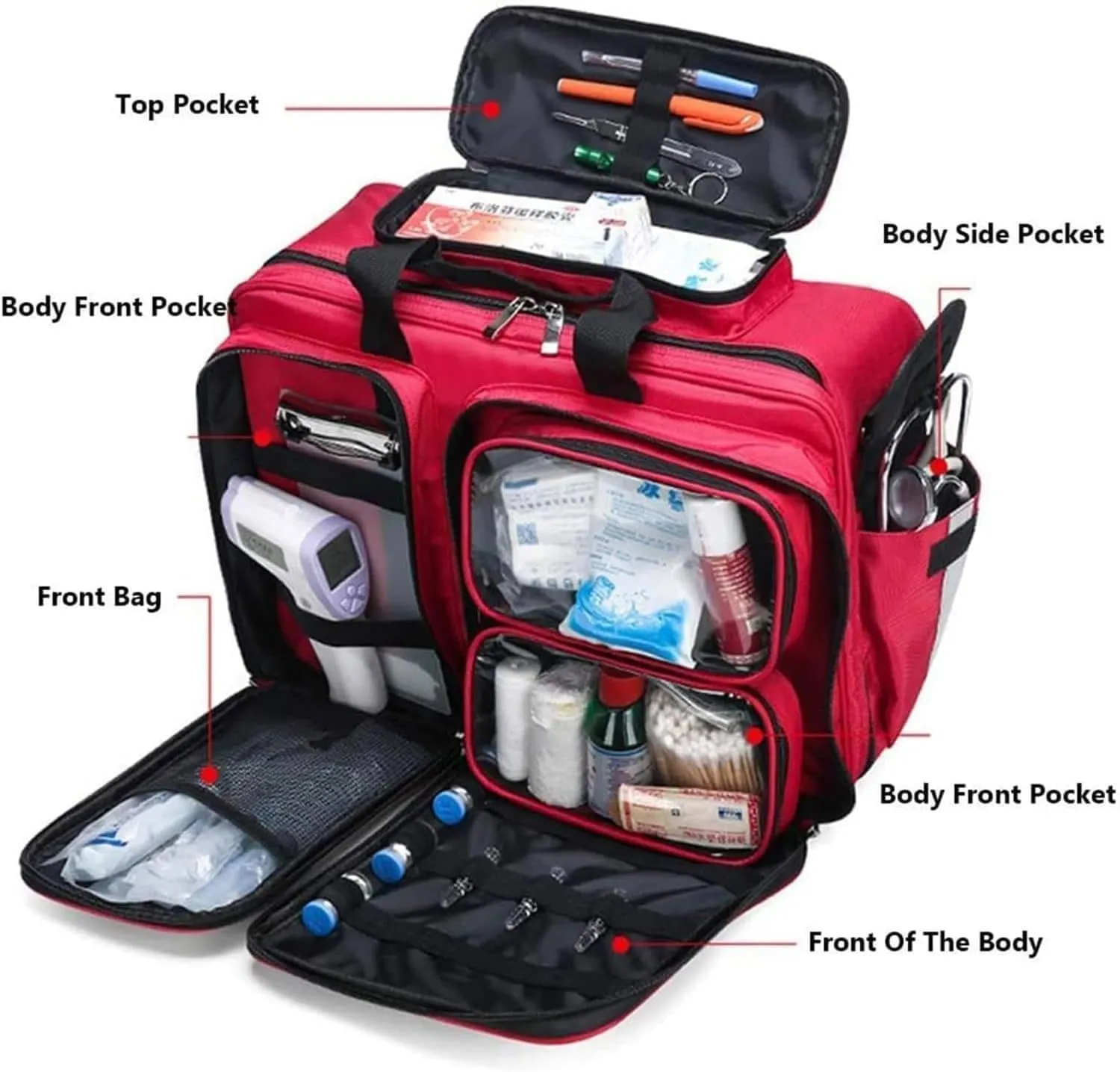 IOCCIOBB Suitable for EMT, EMS, Paramedic Wheeled Medical Trolley Bag Professional First Aid Bag with Internal Dividers,(Bag Only)(C)