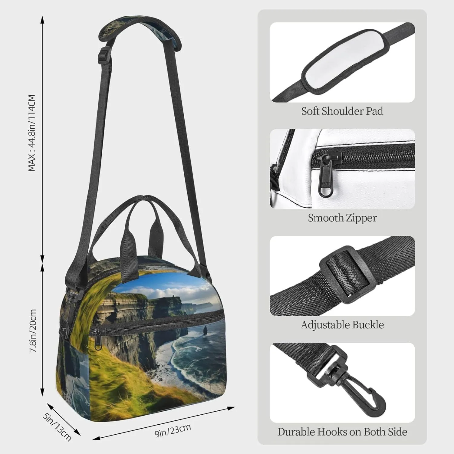 Ireland Outdoors County Clare The Cliffs Insulated Lunch Bag For Women/Men Adjustable Shoulder Strap,Leakproof,Tote Bag For Office Work