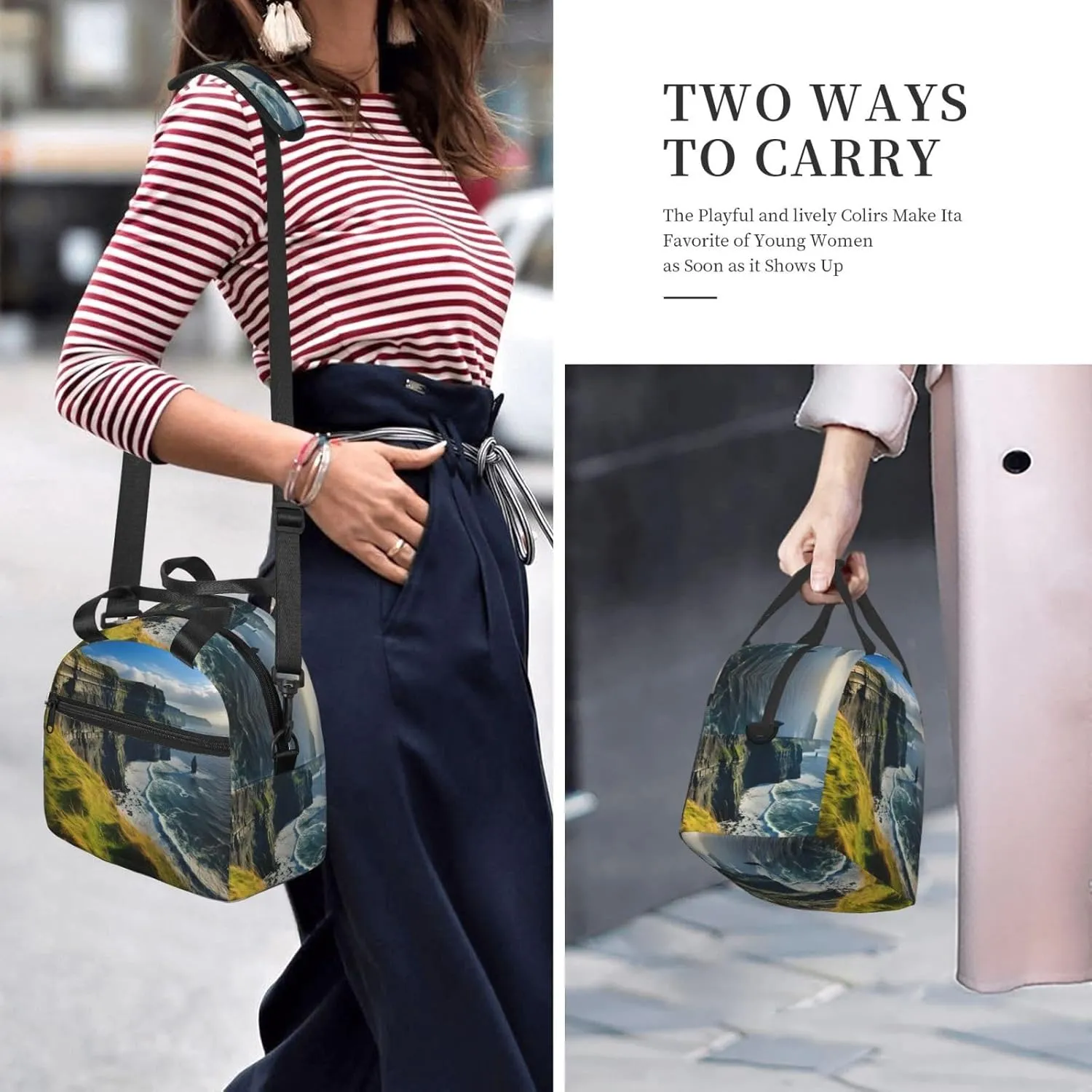 Ireland Outdoors County Clare The Cliffs Insulated Lunch Bag For Women/Men Adjustable Shoulder Strap,Leakproof,Tote Bag For Office Work
