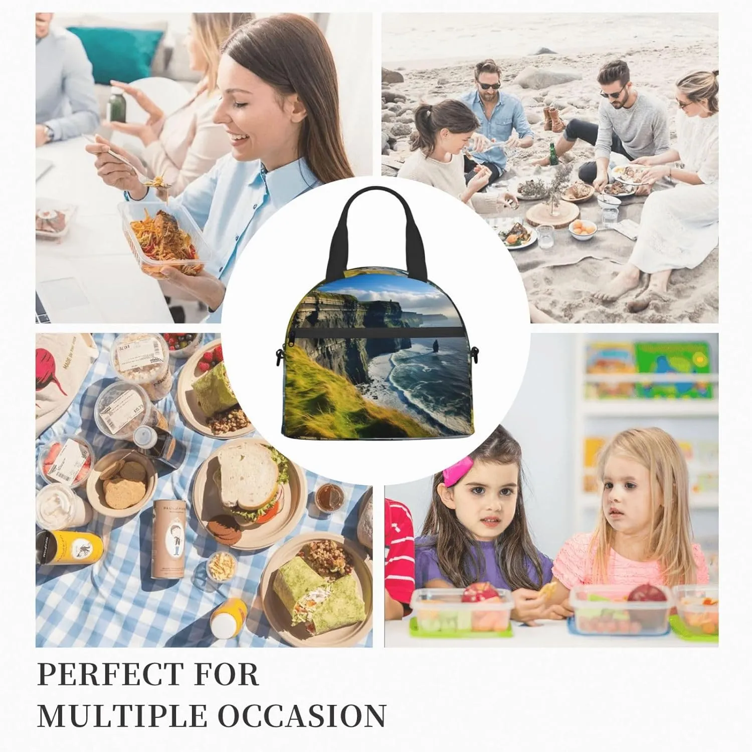 Ireland Outdoors County Clare The Cliffs Insulated Lunch Bag For Women/Men Adjustable Shoulder Strap,Leakproof,Tote Bag For Office Work
