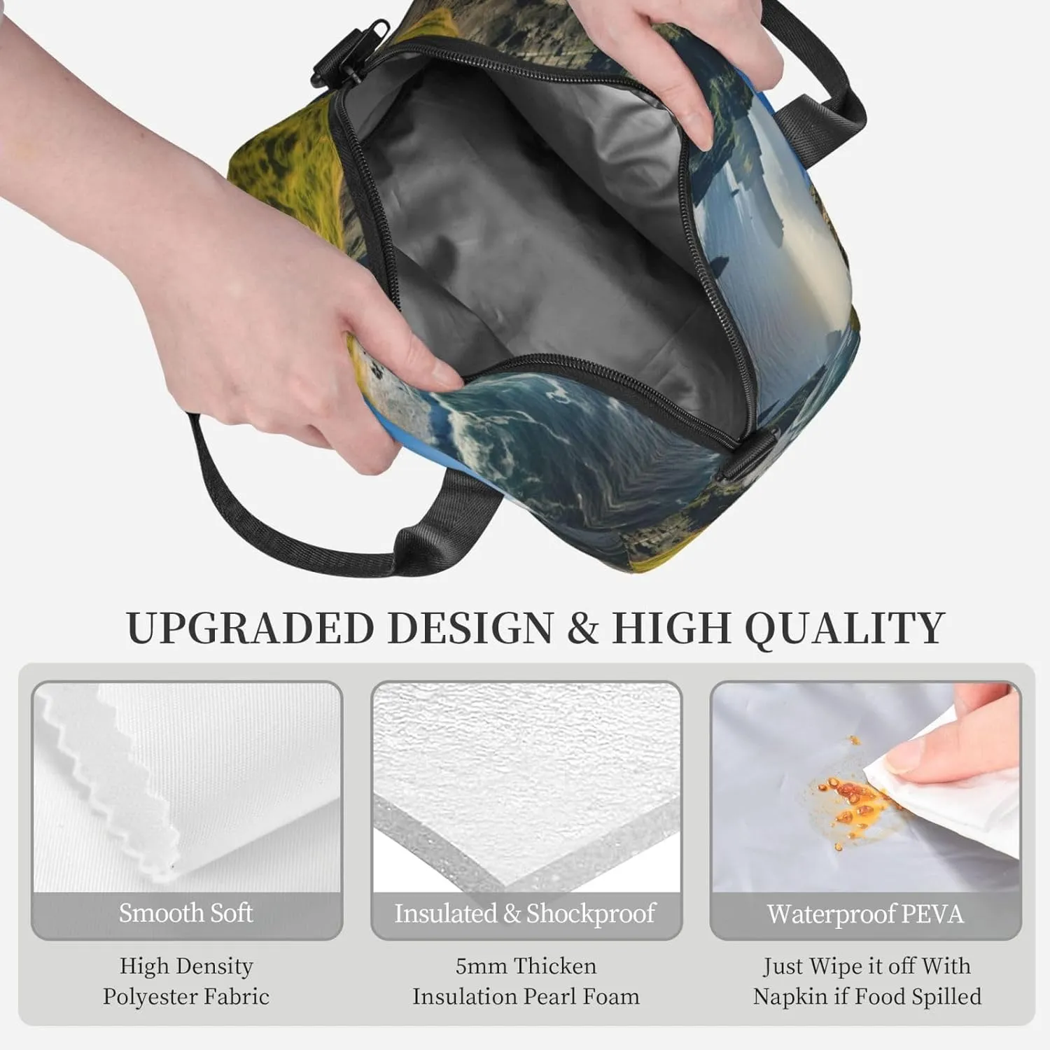 Ireland Outdoors County Clare The Cliffs Insulated Lunch Bag For Women/Men Adjustable Shoulder Strap,Leakproof,Tote Bag For Office Work