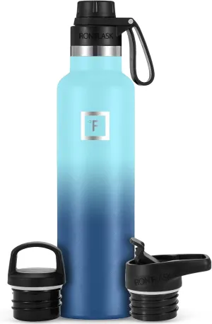 IRON °FLASK Camping & Hiking Hydration Canteens - 3 Lids (Narrow Spout Lid) Leak Proof Vacuum Insulated Stainless Steel - Hot & Cold Double Walled Sports Water Bottle - Blue Waves, 24 Oz