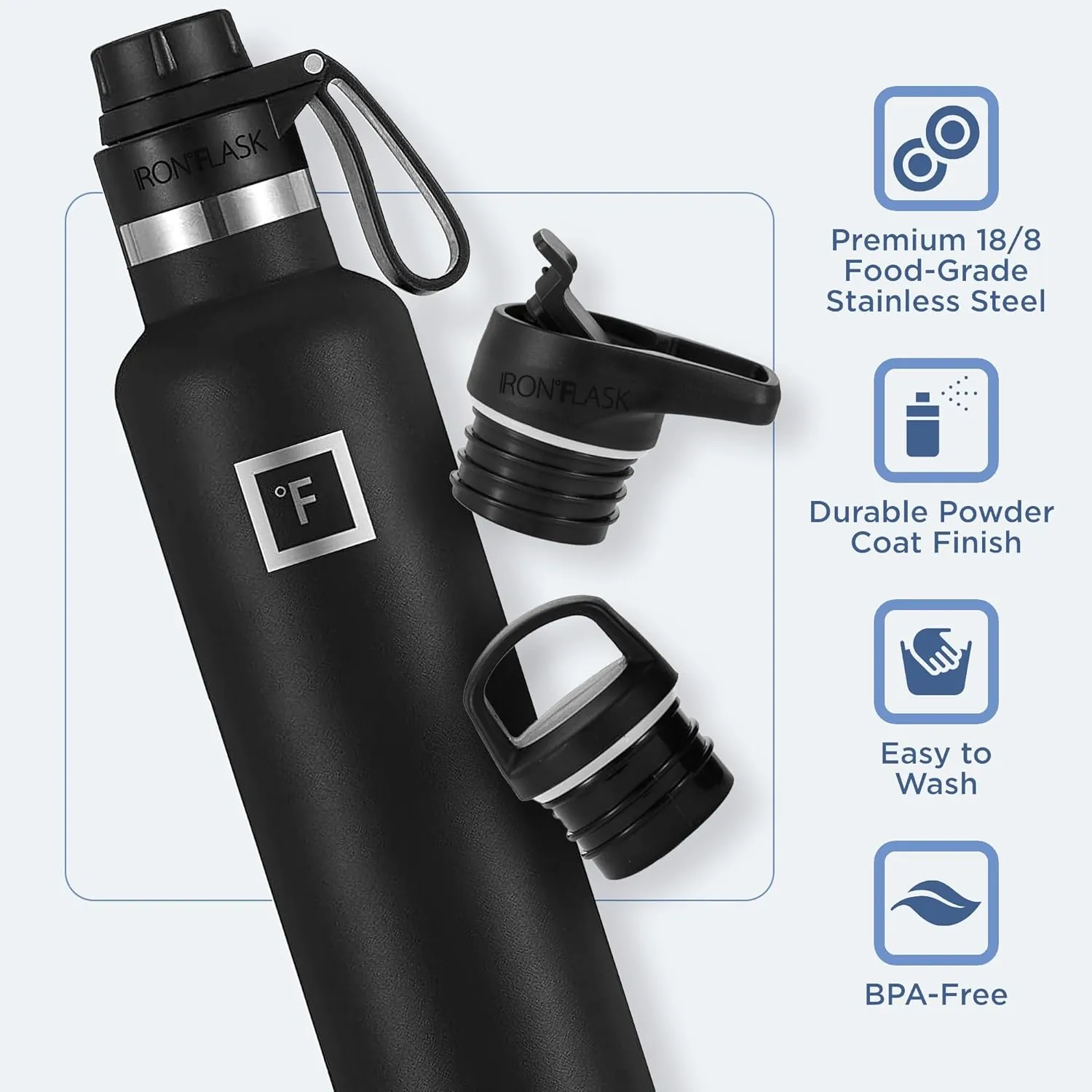 IRON °FLASK Camping & Hiking Hydration Canteens - 3 Lids (Narrow Spout Lid) Leak Proof Vacuum Insulated Stainless Steel - Hot & Cold Double Walled Sports Water Bottle - Blue Waves, 24 Oz