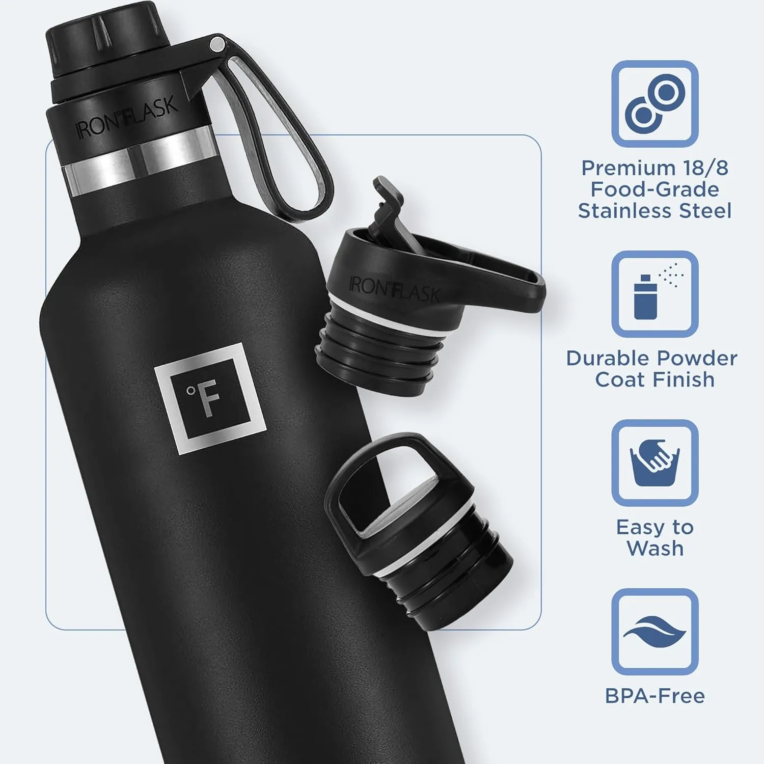 IRON °FLASK Camping & Hiking Hydration Canteens - 3 Lids (Narrow Spout Lid) Leak Proof Vacuum Insulated Stainless Steel - Hot & Cold Double Walled Sports Water Bottle - Bubble Gum, 32 Oz