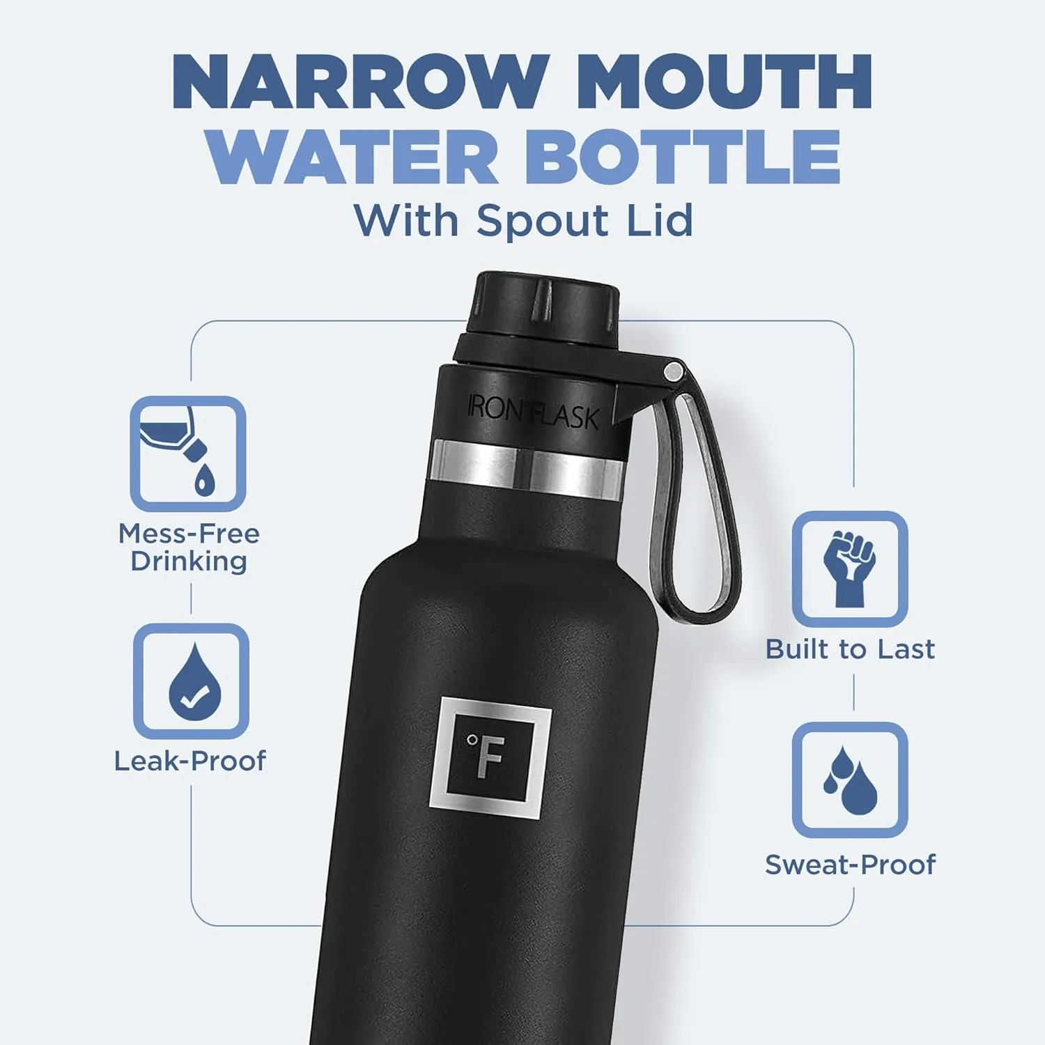 IRON °FLASK Camping & Hiking Hydration Canteens - 3 Lids (Narrow Spout Lid) Leak Proof Vacuum Insulated Stainless Steel - Hot & Cold Double Walled Sports Water Bottle - Cobalt, 24 Oz