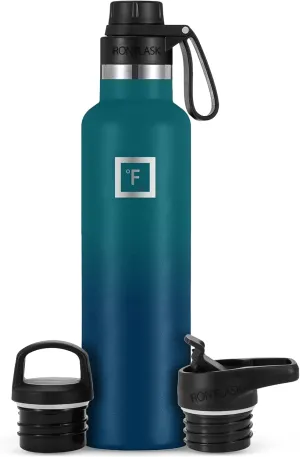 IRON °FLASK Camping & Hiking Hydration Canteens - 3 Lids (Narrow Spout Lid) Leak Proof Vacuum Insulated Stainless Steel - Hot & Cold Double Walled Sports Water Bottle - Dark Night, 24 Oz