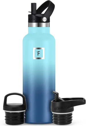 IRON °FLASK Camping & Hiking Hydration Canteens - 3 Lids (Narrow Straw Lid) Leak Proof Vacuum Insulated Stainless Steel - Hot & Cold Double Walled Sports Water Bottle - Blue Waves, 20 Oz