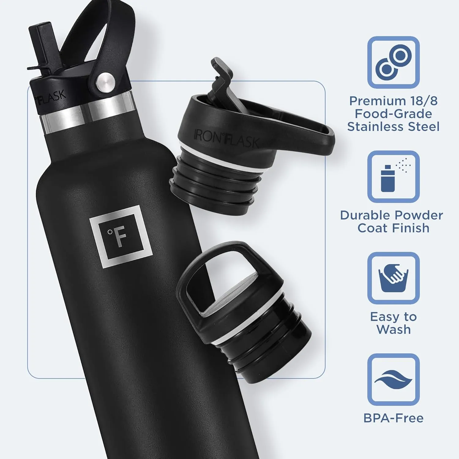 IRON °FLASK Camping & Hiking Hydration Canteens - 3 Lids (Narrow Straw Lid) Leak Proof Vacuum Insulated Stainless Steel - Hot & Cold Double Walled Sports Water Bottle - Blue Waves, 20 Oz