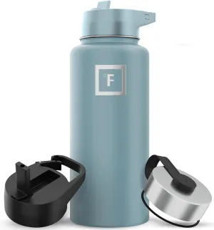 IRON °FLASK Camping & Hiking Hydration Flask with 3 Lids - Stainless Steel, Double Walled & Vacuum Insulated Water Bottle - Leak Proof & BPA Free 32 Oz
