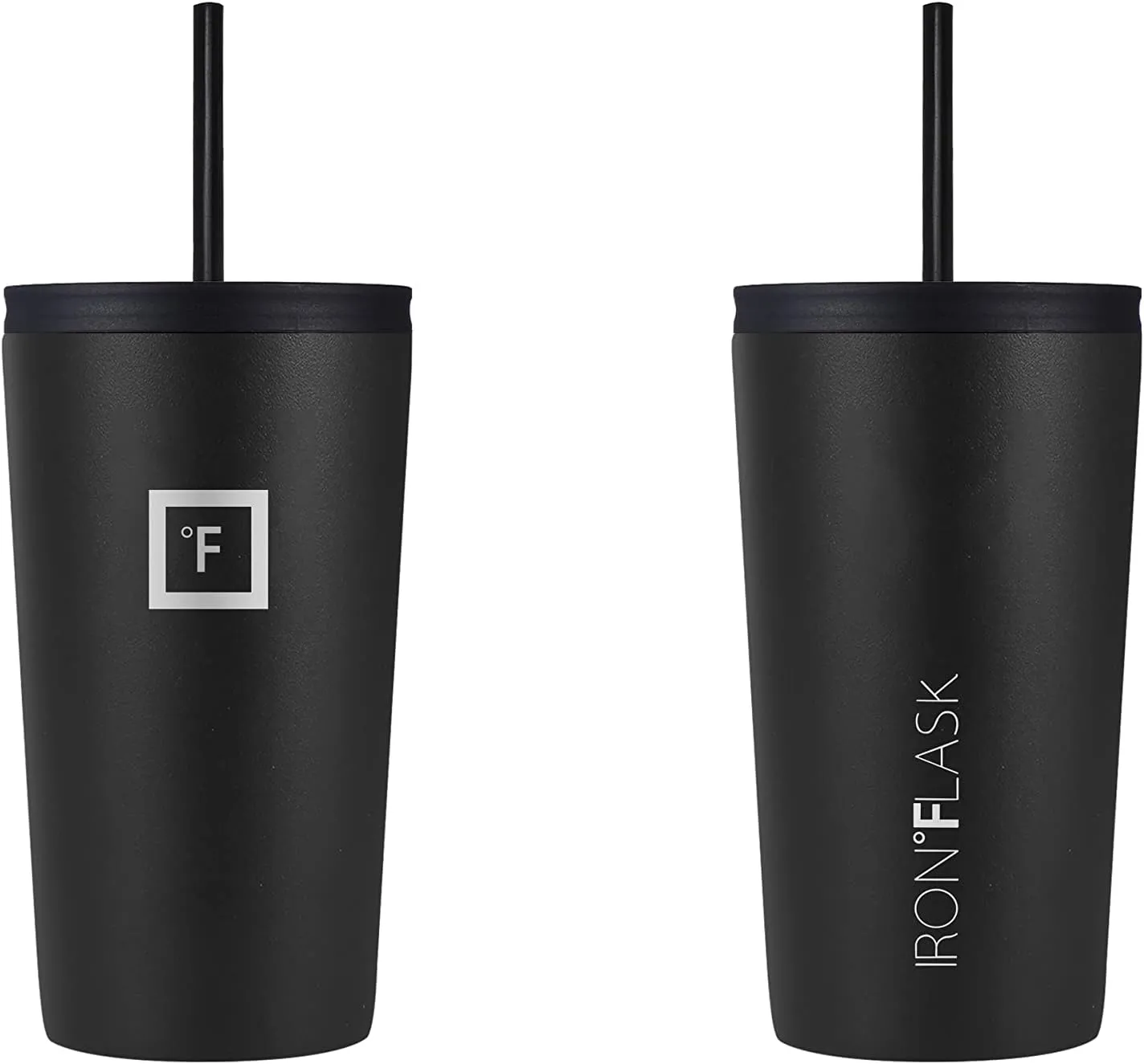 IRON °FLASK Classic Tumbler - 2 Lids, Vacuum Insulated Stainless Steel Water Bottle, Double Walled, Drinking cup, Thermos Travel Mug (Midnight Black, 16 oz Solid Lid)