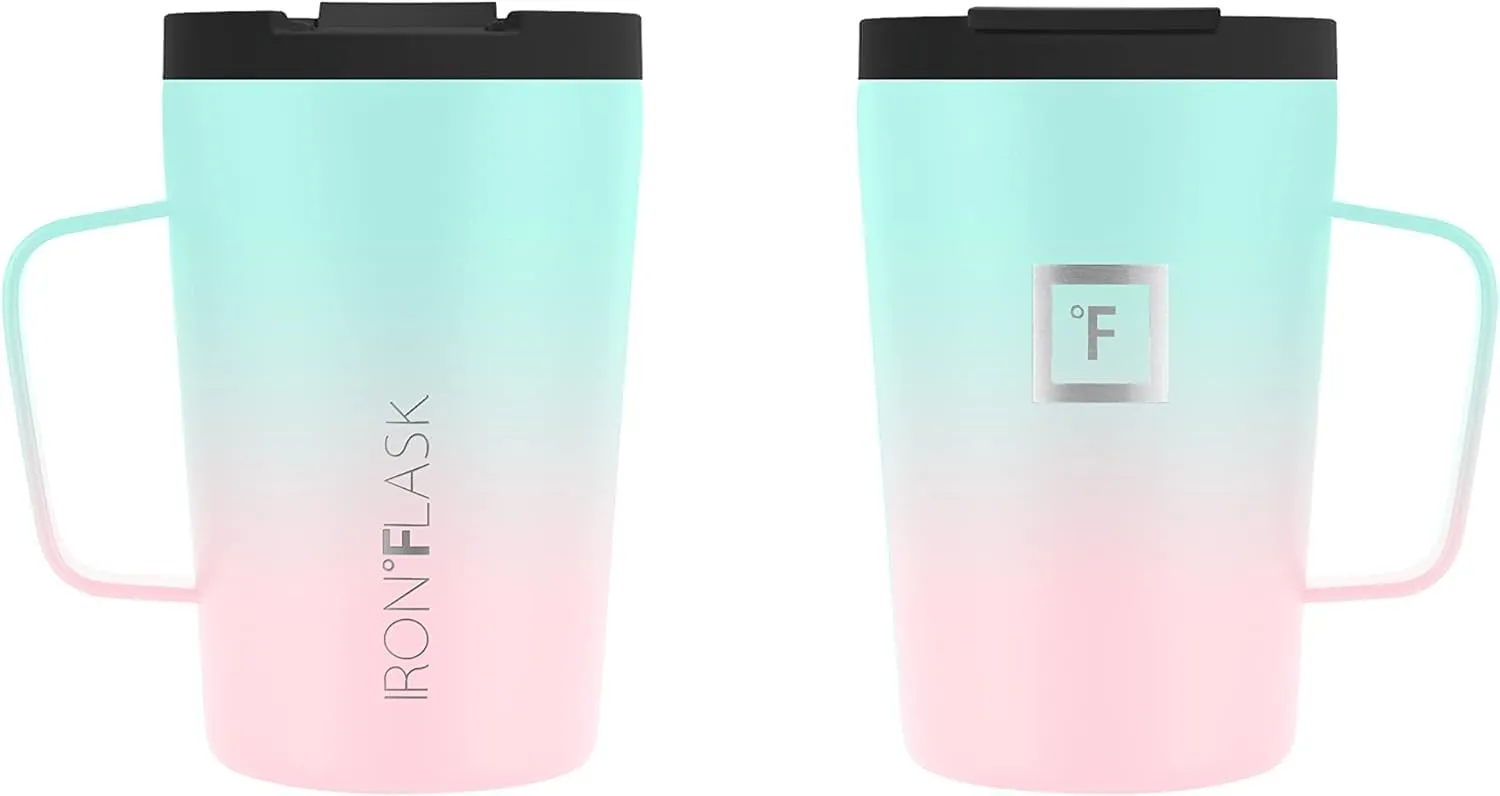 IRON °FLASK Grip Novelty Coffee Mug - Leak Proof, Vacuum Insulated Stainless Steel Bottle, Double Walled, Thermo Travel, Hot Cold, Water Metal Canteen - Bubble Gum, 12 Oz - Rubber Bottom