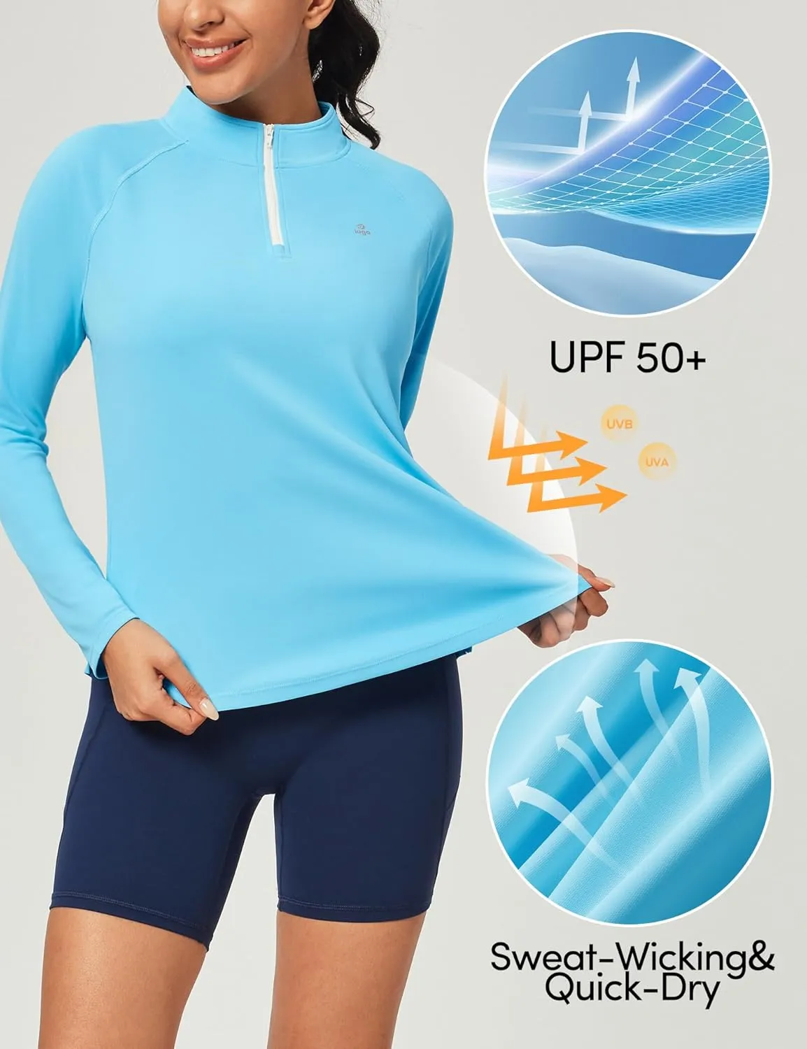 IUGA Rash Guard for Women UPF 50  Golf Shirts for Woman UV Protection Shirts Quarter Zip Workout Shirt
