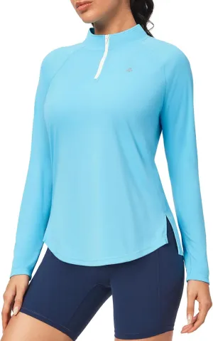 IUGA Rash Guard for Women UPF 50  Golf Shirts for Woman UV Protection Shirts Quarter Zip Workout Shirt