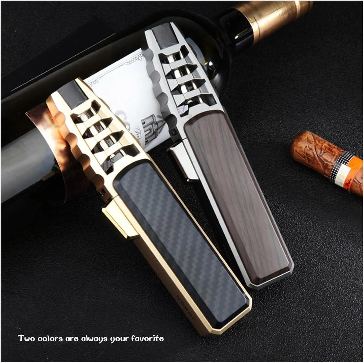 Jet Flame Butane Lighter Windproof Powerful Rechargeable Gas for Camping BBQ and Kitchen (Gas Not Included)(#f9b988)