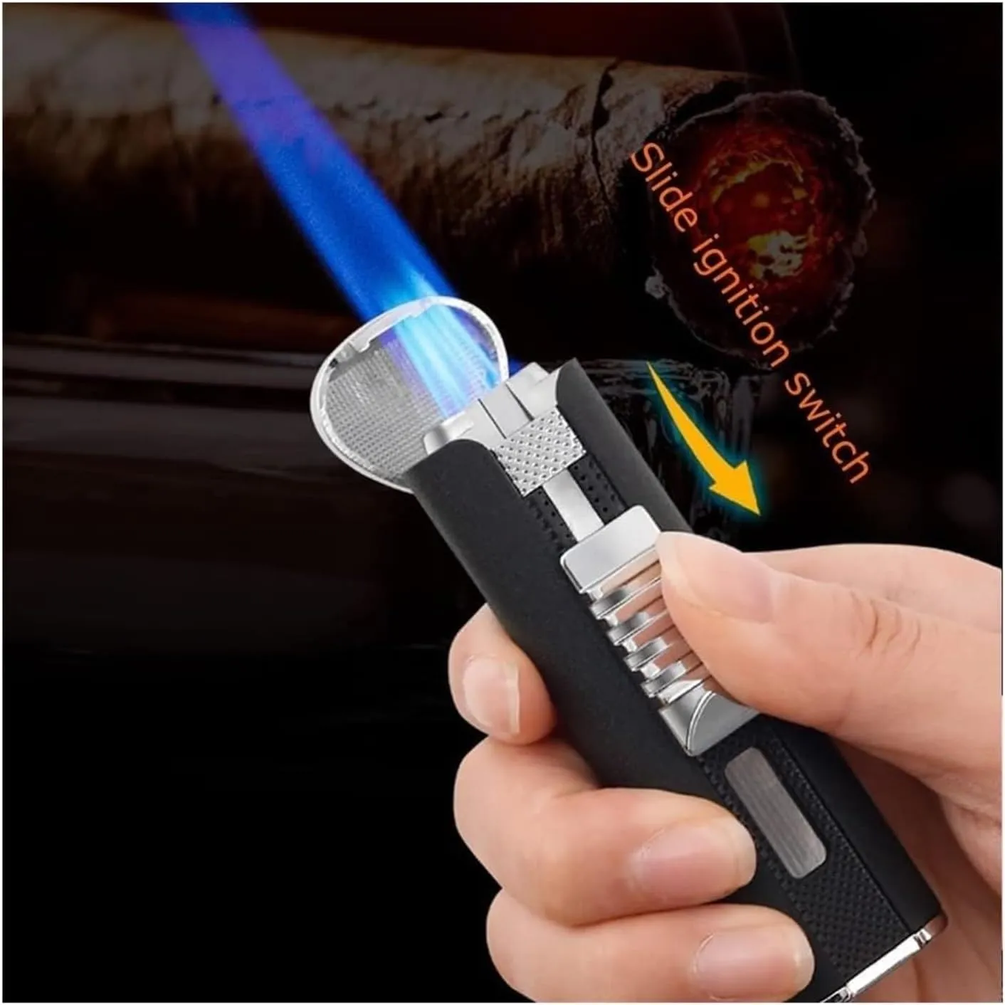 Jet Triple Fire Waterproof Lighter, Windproof Adjustable Inflatable Portable Torch Survival Lighter for Outdoor Camping Candle (No Butane)(Black)