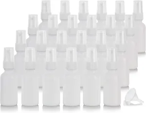 JUVITUS 1 oz Opal Glass Boston Round Bottle with White Fine Mist Spray (24 pack)   Funnel