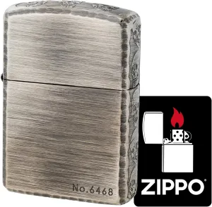 KAJIKAWA Zippo Zippo Lighter, Windproof, Brass, Armor Zippo Etched Corner Router, 3 Sides Finished, Serial Number, Includes Special Sticker, Silver 3ER-Skull (B)