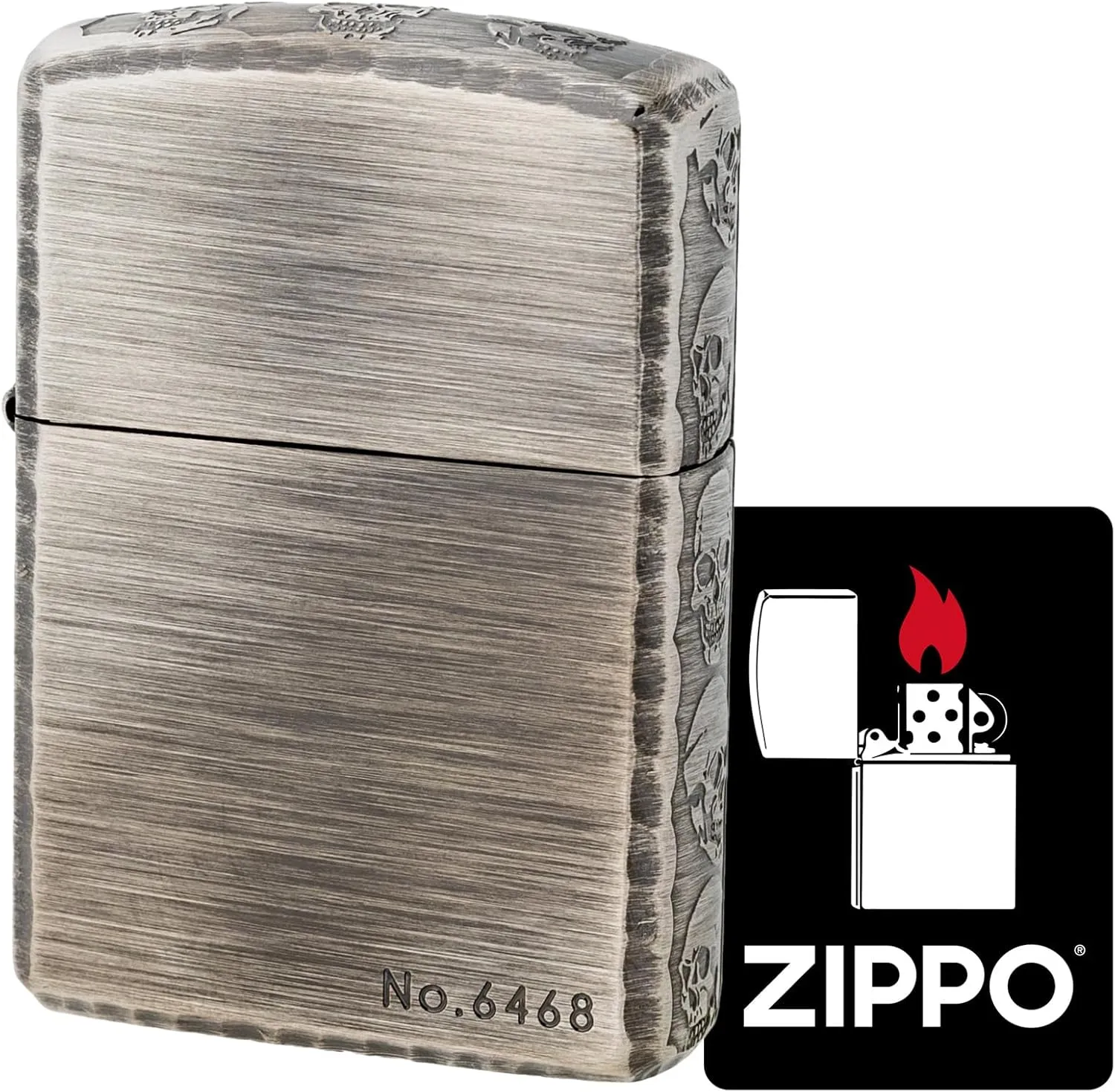 KAJIKAWA Zippo Zippo Lighter, Windproof, Brass, Armor Zippo Etched Corner Router, 3 Sides Finished, Serial Number, Includes Special Sticker, Silver 3ER-Skull (B)