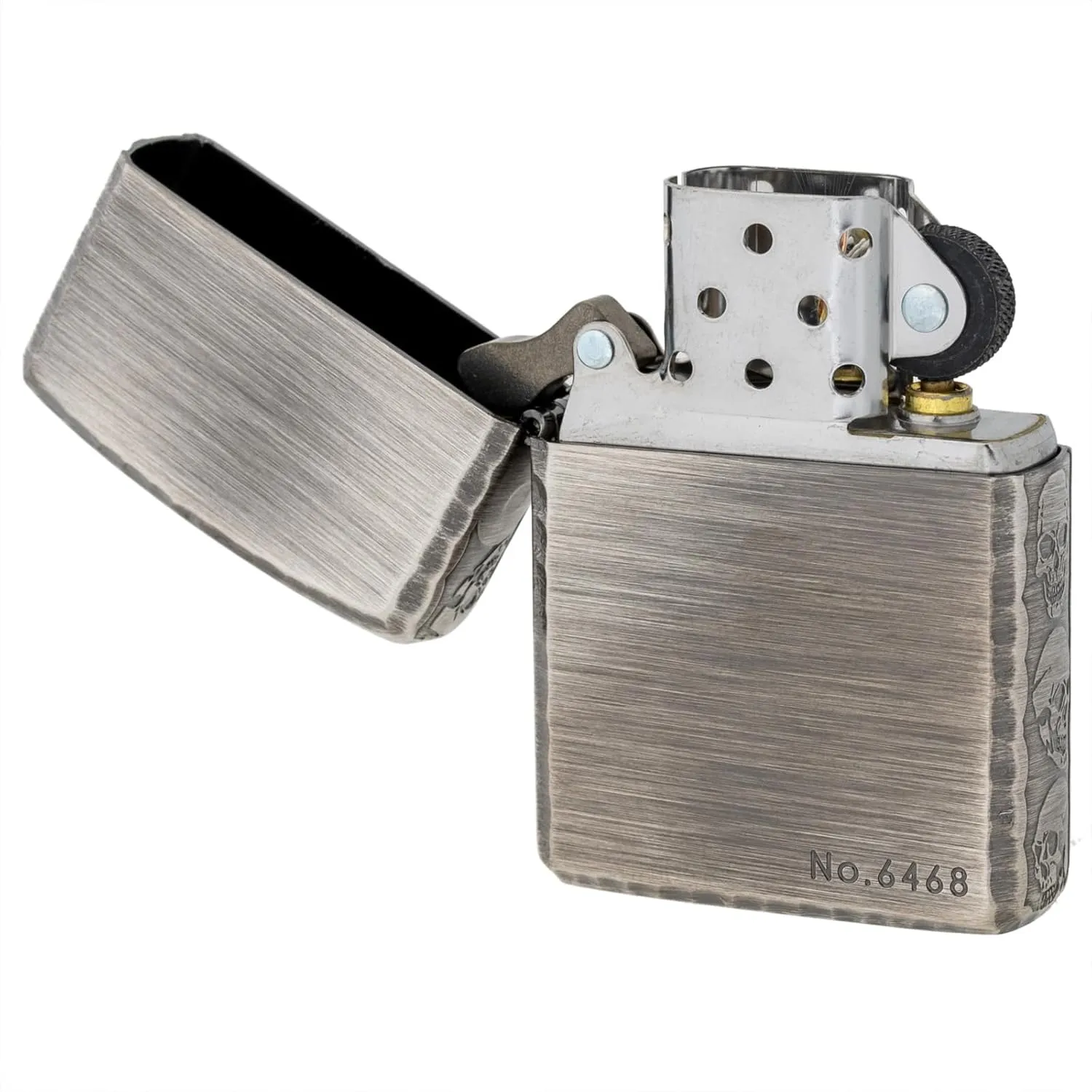 KAJIKAWA Zippo Zippo Lighter, Windproof, Brass, Armor Zippo Etched Corner Router, 3 Sides Finished, Serial Number, Includes Special Sticker, Silver 3ER-Skull (B)