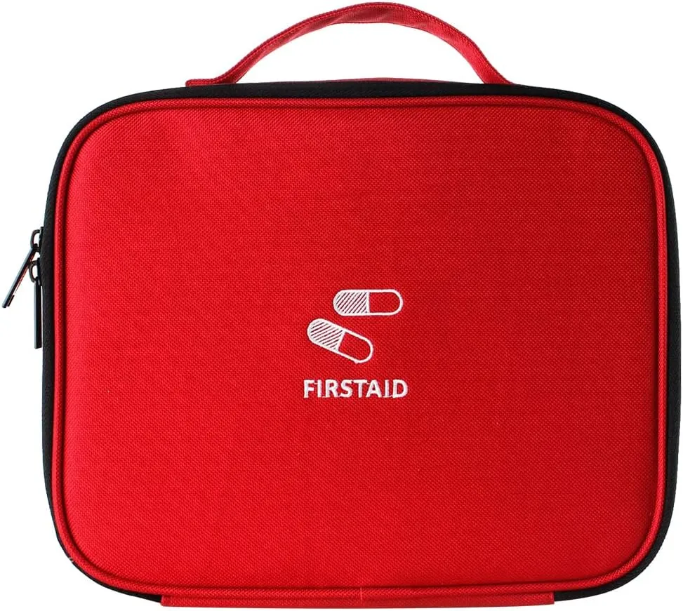 Katutude Empty First Aid Bag with Compartments, Portable Red First Aid Bag Empty Organizer Waterproof Storage Bag Multifunctional Travel Bag for Home Camping Hiking Outdoor Activities