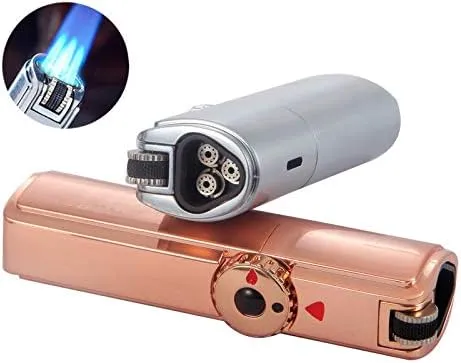 KATZONE - Retro Flint Ignite Triple Torch Windproof Lighter with Cigar Punch Attachment (Gunmeal)